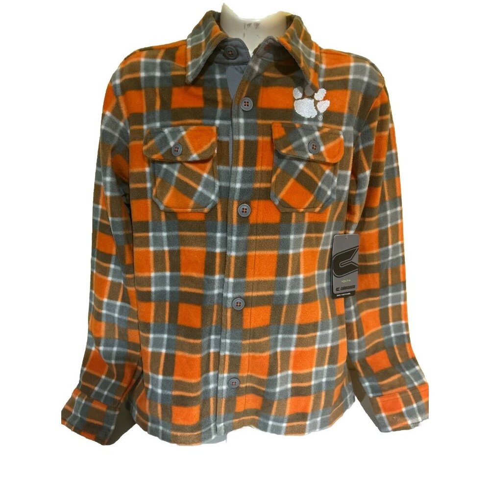 NCAA Clemson Tigers Long Sleeve Flannel Fleece Shirt Youth M Colosseum New